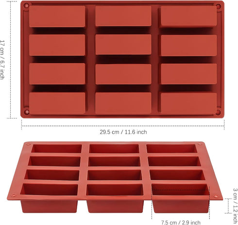 JOERSH 2pcs Granola Bar Mold, Rectangle Silicone Candy Molds for Baking Energy Bars Chocolate Bar Mold/Protein bars/Ganache/Brownie/Cheesecake/Cornbread/Pudding, 12-Cavity Butter Mould by JOERSH