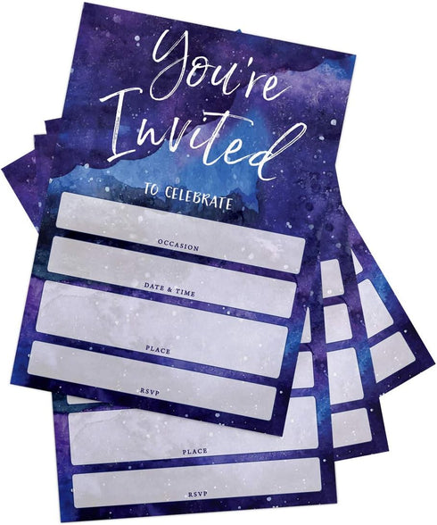 Printed Party Kids Birthday Invitations, Outer Space Galaxy, 25 Invitations and Envelopes