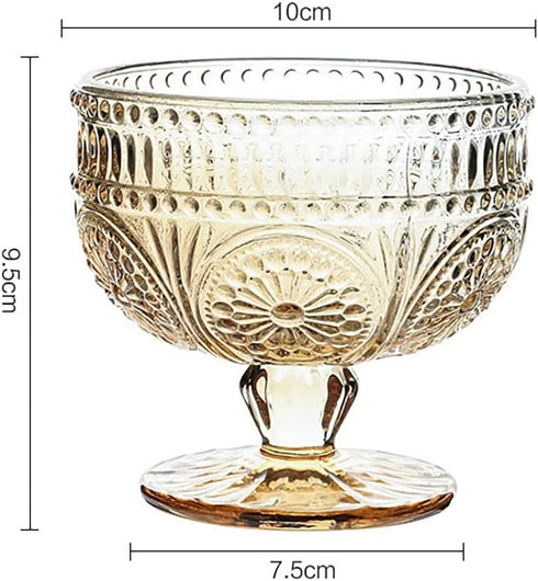 Vintage Sunflower Embossed Glass Footed Dessert Bowl Ice Cream Bowl Trifle Bowl Salad Bowl Candy Cake Bowl for Home Party Wedding 9 oz, Amber by CHOOLD