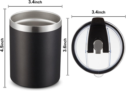 MEWAY 12 oz Lowball Tumbler, Stainless Steel Double Wall Vacuum Insulated Mug with Straw and Lid, Black