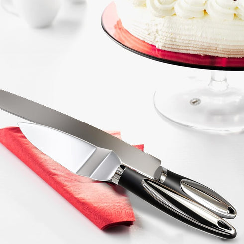 Cake Knife and Server Set, Non-Slip Swirl Grip Cake Cutter and Pie Spatula for Weddings and Parties