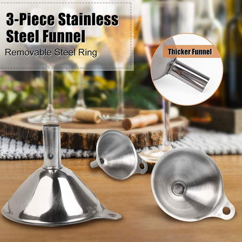 Stainless Steel Funnels, 3 Pack - Small Metal Funnels with Handles for Kitchen Transfer of Liquid, Oils, Spices, 2.9 &