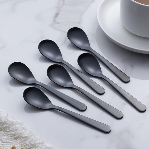 Matte Black Demitasse Espresso Coffee Spoons, Stainless Steel Mini Teaspoons, Set of 6