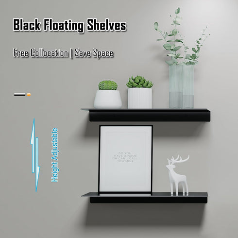 Set 2, 30CM, HNVNER Metal Floating Shelves of Length Black Wall Shelf for Bathroom, Display Shelves for Wall Decorative