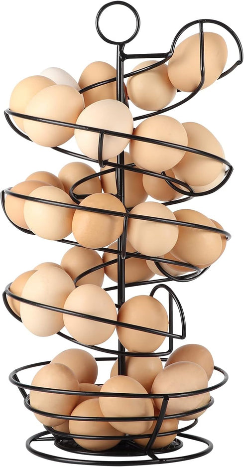QUTREY Black Metal Egg Skelter with Storage Basket, Spiral Design Egg Holder