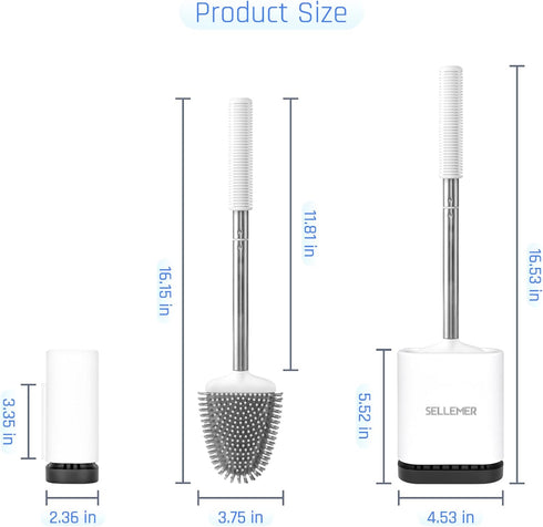 Sellemer Toilet Brush and Holder Set - Flexible Toilet Bowl Brush with Silicone Bristles, Compact Size (1 Pack,
