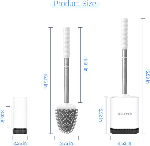 Set (3 Pack, Sellemer Toilet Brush and Holder for Bathroom, Flexible Toilet Bowl Brush Head with Silicone Bristles