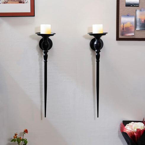 Tim&Lin Set 2, Wall Sconce Candle Holder of Large Black Scepter Design Metal Wall Candle Holder, Home Wall Decoration