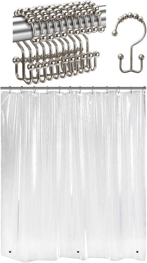 Titanker 12 Pcs Clear Shower Curtain Liner with 72x72 Shower Curtain Hooks