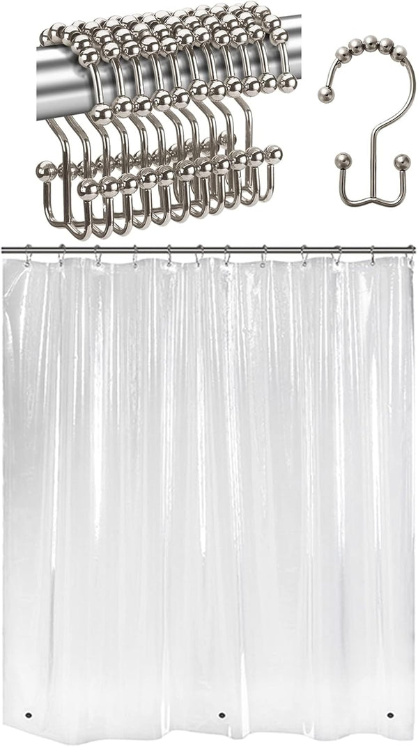 Titanker 12 Pcs Clear Shower Curtain Liner with 72x72 Shower Curtain Hooks