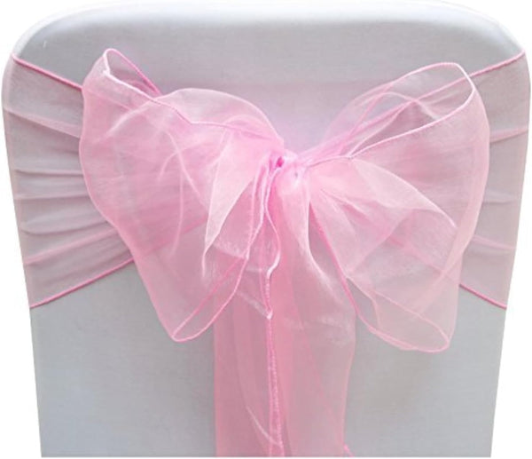 Elegant Organza Chair Sashes, Sheer Fabric for Weddings, Parties, Special Events – Pack of 10, Baby Pink