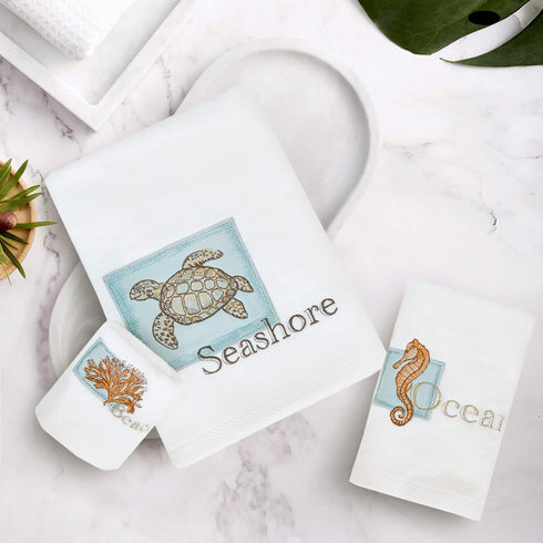 LIlianna 3 Set 100% 1 1 1 Starfish and Seashell Piece Towel Cotton | Bath Towel, Hand Towel, Washcloth | Supersoft
