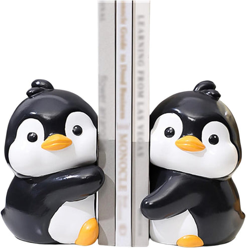 Cute Hug Penguins Decorative Bookends, Unique Animal Book Ends to Hold Books