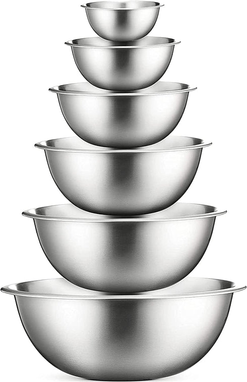 COOK WITH COLOR 6 Piece Stainless Steel Mixing Bowls Set, Nesting Prep and Mixing Bowls