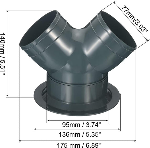 PATIKIL 3 Way Duct Splitter, 3"x3"x4" Y Reducer Connector Air Vent Duct Hose Exhaust Pipe Adapter with Flange for Dryer Exhaust Fan Vent Systems HVAC, Grey