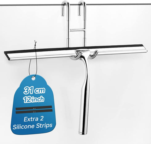 ecooe Silicone Shower Squeegee with Hanger, Shower Glass Cleaner Wiper, Black Window