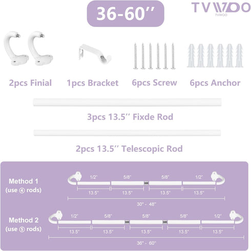 Wrap Around Curtain Rods - White Curtain Rods 28 to 60 Inch, 5/8 Inch Adjustable Blackout Curtain Rod, Aluminum Curtain