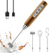 YUSWKO Wood Grain Handheld Milk Frother Wand, Rechargeable Electric Whisk with 3 Heads, 3 Speeds Drink Mixer for Coffee