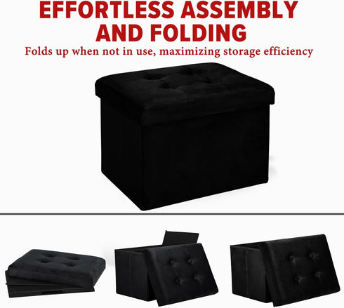 17x13x13in(Black) LINMAGCO Storage Ottoman Folding Foot Stool Velvet Foot Rest with Padded Modern Ottoman with Storage