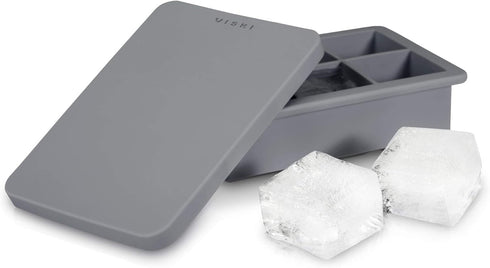 Viski Whiskey Ice Cube Tray with Lid, Makes Six 2-Inch Ice Molds, Stackable Silicone Molds for Home Bar, Set of 1, Grey
