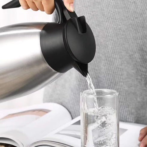 68 Oz Insulated Thermal Coffee Carafe, Stainless Steel Double Walled Vacuum Thermos for Hot Beverages, Silver