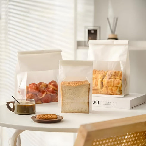 50 Pcs 8.6 Inch Bread Bags with Tin Tie, Large White Cotton Paper Storage Bags for Bakery