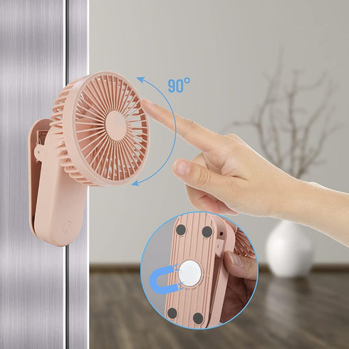 Portable Mini Clip on Fan - 4000mAh Rechargeable USB Battery Operated Stroller Fan with Magnetic Base, Pink