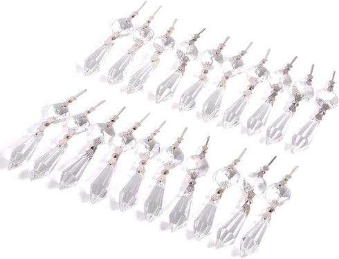 20pcs 38mm Clear Crystal Chandelier Icicle Prisms Lamp Candelabra Replacement Parts with Octagon Beads,DIY Crystal