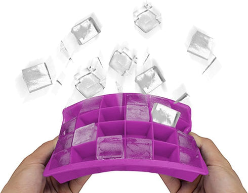 Ice Cube Tray - Silicone Square Ice Trays Easy Release Stackable Mold with Removable Lid, 24 Cavity (2 Pack, Purple)