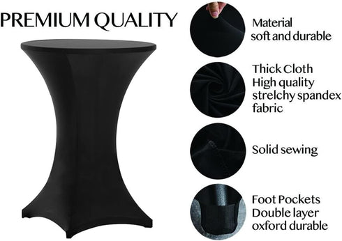 Tina's 32x43 Inch Highboy Spandex Cocktail Table Covers, Black Fitted Stretch Tablecloth for Round Tables