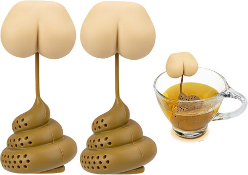 Noviko 2 Pack Butt Poop Tea Infuser, Silicone Cute Tea Infusers for Loose Tea, White Elephant Gift