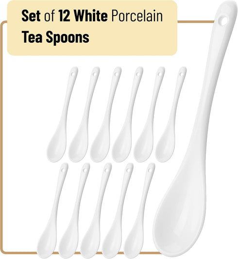 BTaT- Tea Spoon, Set of 12, White Porcelain, Espresso Spoons, Ceramic Spoon, Ceramic Spoons, Ceramic Teaspoon, Ceramic Spoons Small, Spoon for Tea, Tea Spoon for Loose Tea