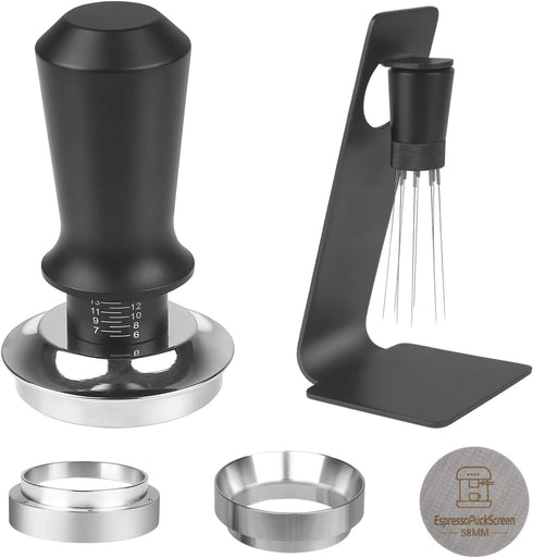 58mm Espresso Tamper Set - Dual-Spring Calibrated Coffee Tamper, WDT Tool, Magnetic Dosing Funnel