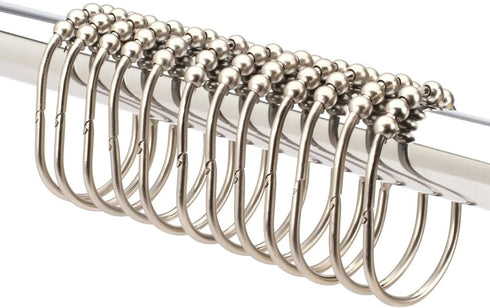 2LB Depot Wide Shower Curtain Rings/Hooks Set, 12 Rings, Decorative Brushed Satin Nickel Finish, Rustproof