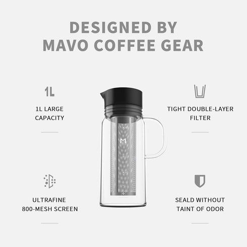 MAVO Cold Brew Coffee Maker, 34oz/1000ml Ice Coffee Maker, 100% Airtight, Removable Stainless Steel Filter for Iced