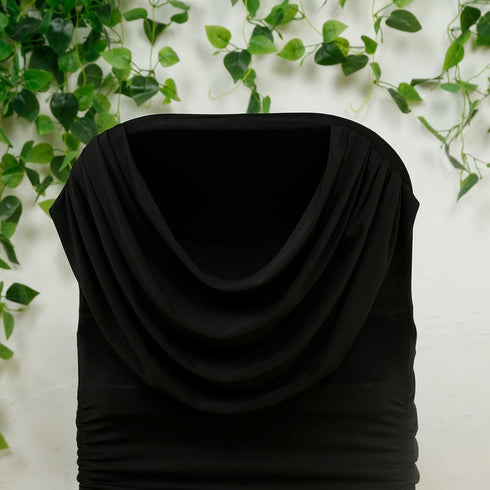 Efavormart Spandex Fitted Folding Chair Cover Black with Ruched Swag Back and Foot Pockets Durable Stretch Slipcover