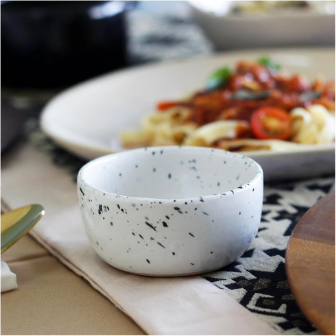 roro Exquisite Handmade Ceramic Stoneware Sauce Bowls, Set of 4, Speckled White, Microwave-Safe, Dishwasher-Safe