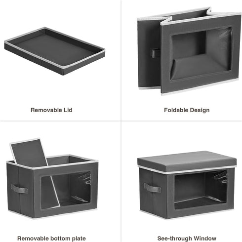 Storage Bins with Lids, Fabric Storage Boxes with Lids, Collapsible Organizers for Clothes, Towels, Books, 3 Packs, Grey