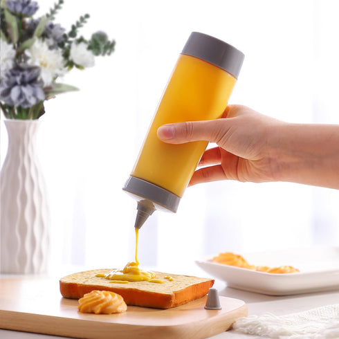 3 Pack 12 oz UPKOCH Inverted Condiment Squeeze Bottles, Upside Down Plastic Sauce Dispenser with Caps, Container