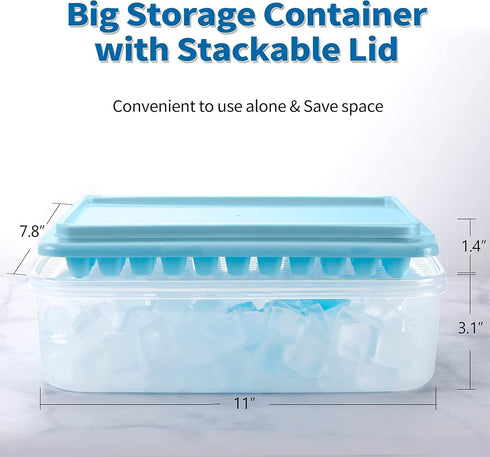 ARTLEO Ice Cube Tray with Lid and Bin for Freezer, 55 Trapezium Easy Release Ice Cube Tray with Cover, Storage