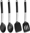 P&P CHEF Black Silicone Cooking Utensil Set of 4, Heat-proof Spatulas, Slotted Spoons, Turners for Non-stick Cookware