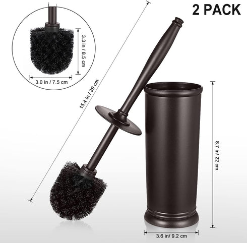 Set: 2 Pack Bronze1 HAMITOR Toilet Bowl Brush Holder Modern Deep Cleaning Bathroom Toilet Scrubber with Caddy for rv
