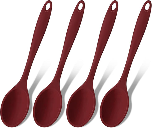 GEEKHOM Silicone Cooking Spoons - 4 Pieces 11" Heat Resistant Kitchen Utensils Set for Non Stick Cooking, Red
