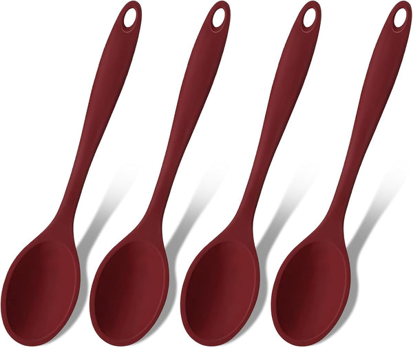GEEKHOM Silicone Cooking Spoons - 4 Pieces 11" Heat Resistant Kitchen Utensils Set for Non Stick Cooking, Red