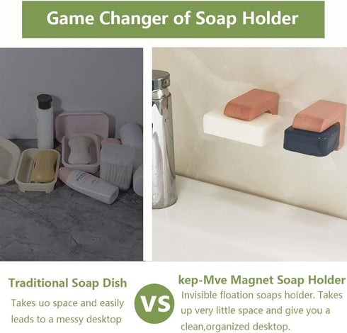 (2 sets) Wood Magnetic Bar Soap Holder for Shower Wall, Eco-Friendly Wooden Soap Dish for Soaps & Beard Shampoo Bars