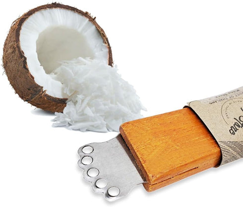 WitnyStore 6¾" Long Wooden Handle Coconut Grater - Vintage Thai Style Kitchen Tool - Portable Stainless Steel Shredder