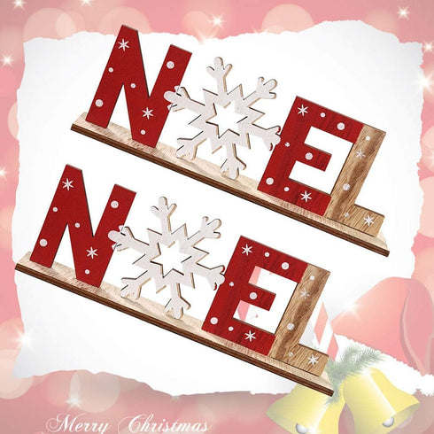 SUPVOX 2pcs Christmas Wooden Tabletop Decorations, Xmas Holiday Noel Sign Ornaments