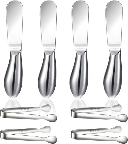 Spreader Knife Set, 8-Piece Cheese and Butter Spreaders, Mini Serving Tongs, Stainless Steel Multipurpose Knives
