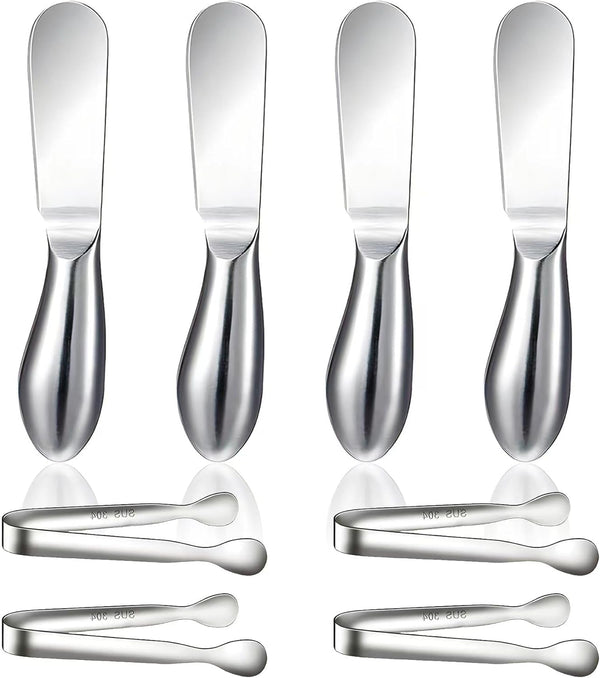 Spreader Knife Set, 8-Piece Cheese and Butter Spreaders, Mini Serving Tongs, Stainless Steel Multipurpose Knives