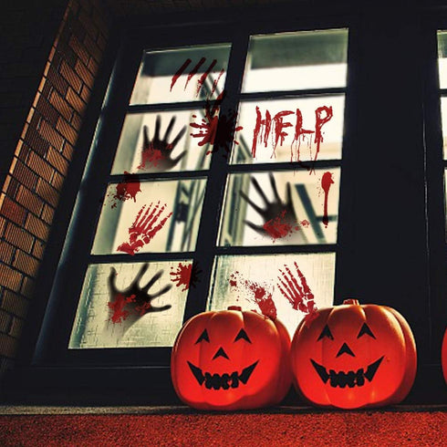 Tuzuaol 119 PCS Bloody Halloween Decorations, Handprint Footprints Knife Stickers for Zombie Party Supplies